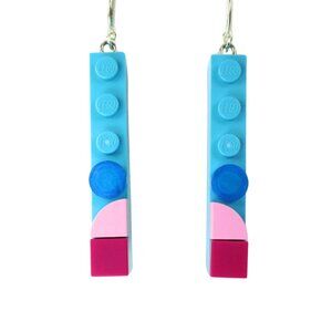 Turquoise Lego Brick Handmade Earrings with Lego Dots for Interchangeable FUN!